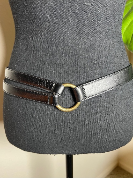 Ralph Lauren RL 67 Women’s Black Leather Belt Gold Tone Stirrup Buckle Large main image 5